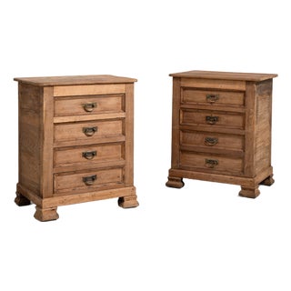 Pair of Oak Chests of Drawers with Brass Hardware, Antique, France, Early 20th Century For Sale