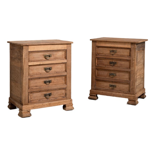 Pair of Oak Chests of Drawers with Brass Hardware, Antique, France, Early 20th Century For Sale