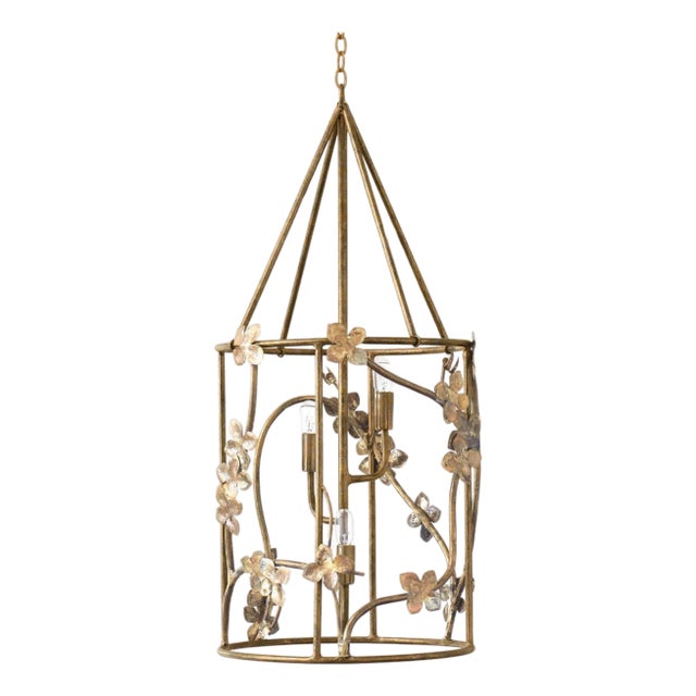 Aged Gold Sakura Floral Lantern For Sale
