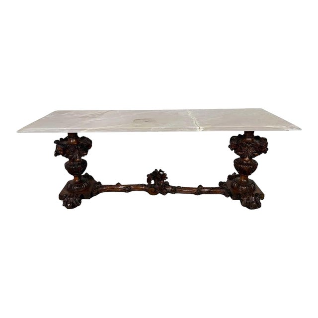 European Baroque Revival Coffee Table With Onyx Stone Top, Late 19th Century For Sale