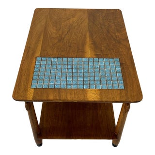 Lane Monte Carlo Mid-Century Modern End Table W/Rare Blue Italian Tile Inlay For Sale