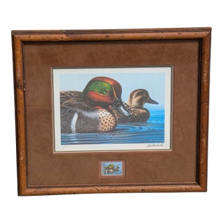 1970s Federal Migratory Bird Hunting and Conservation Stamp Print Titled "Green-Winged Teal" by Artist Ken Michaelsen. For Sale
