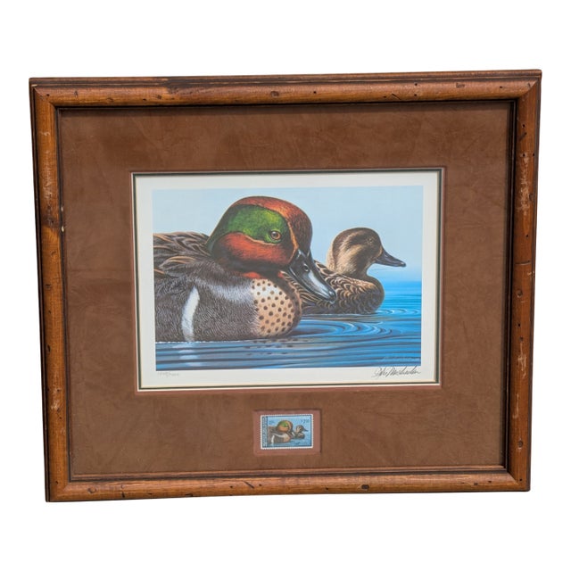 1970s Federal Migratory Bird Hunting and Conservation Stamp Print Titled "Green-Winged Teal" by Artist Ken Michaelsen. For Sale