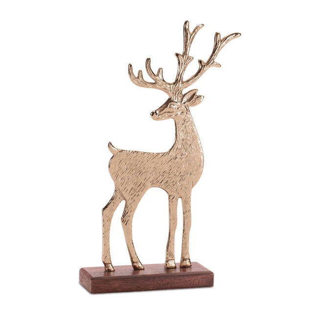 Kenneth Ludwig Chicago Metal Deer Figurines on Wood Base (Set of 2) For Sale - Image 4 of 5