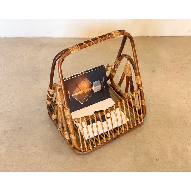 Mid-Century Modern Rattan and Bamboo Magazine Rack, 1970s For Sale - Image 3 of 12