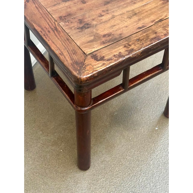 Chinese Antique Square Elm Stool / Table With Round Legs, Circa 1890. For Sale - Image 4 of 15