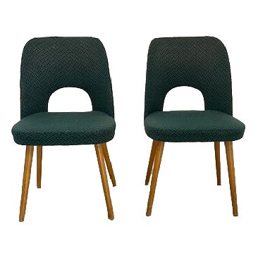 Vintage Lollypop Chairs in Green Upholstery by Antonin Suman, 1960, Set of 2 For Sale