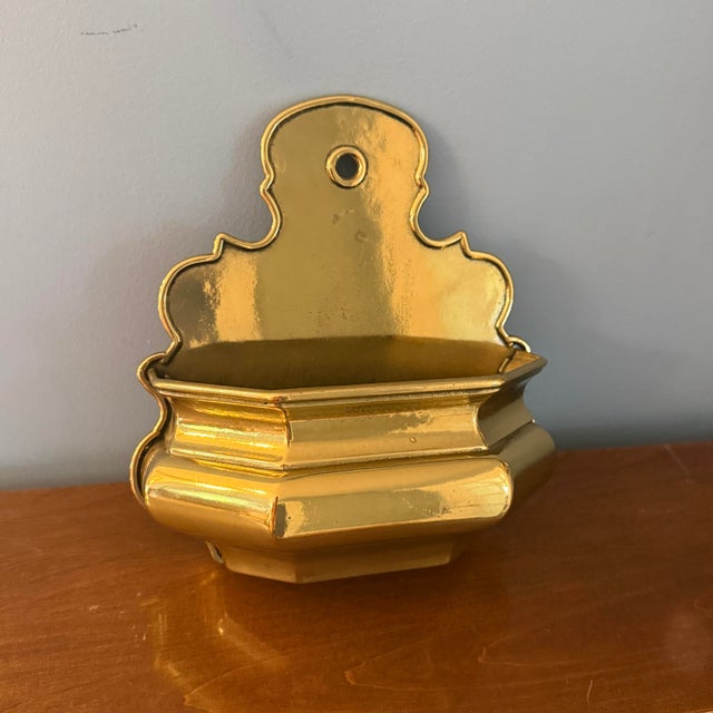 Baroque Mid-20th Century Italian Brass Holy Water Wall Pocket Font For Sale - Image 3 of 9