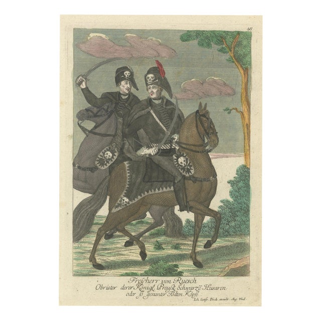 Johann Gottfried Böck, Death's Head Skull Hussars, 1750s, Engraving For Sale