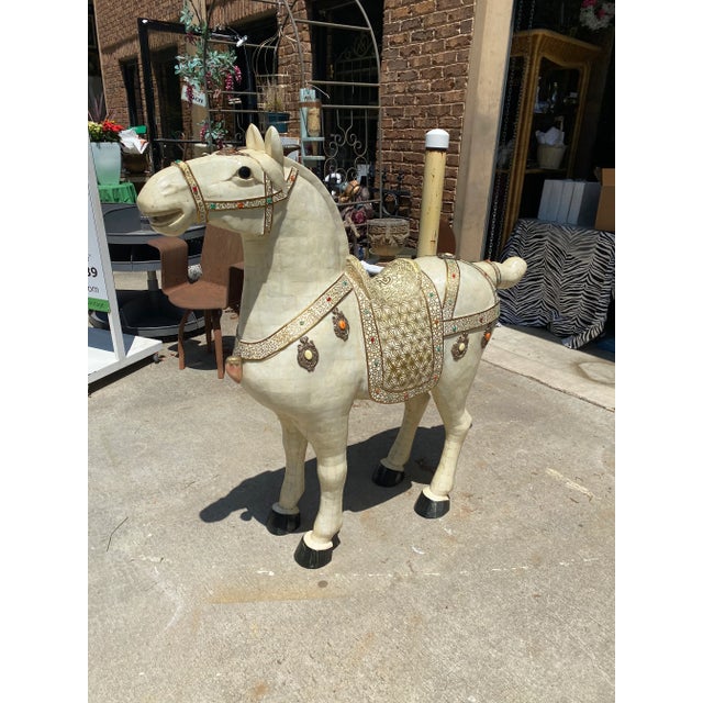 1970s 1970s Life Size Marble Horse With Gem Details For Sale - Image 5 of 7