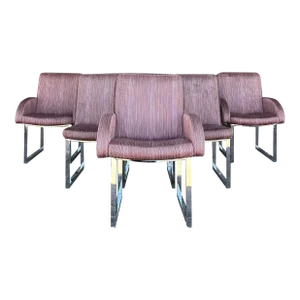 Set of 6 Thayer Coggin Chrome Dining Chairs on Hidden Wheels