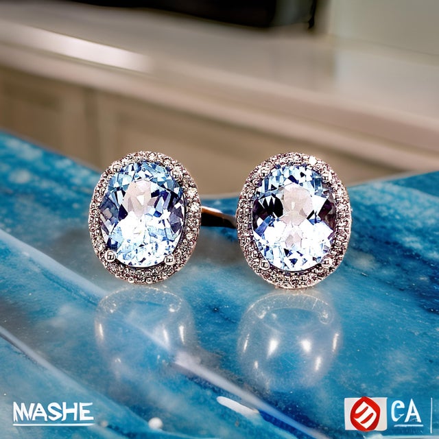 Natural Aquamarine Diamond Stud Earrings 14k WG 5.46 TCW Certified For Sale - Image 4 of 15