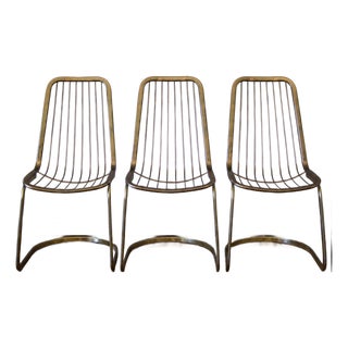 Vintage Italian Brass Cantilever Dining Chairs, Set of 3 – Sold Individually or as a Set For Sale