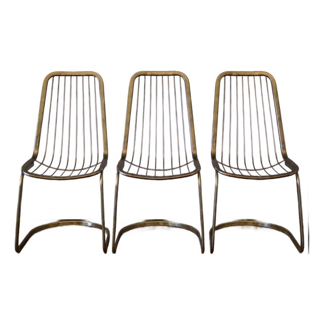 Vintage Italian Brass Cantilever Dining Chairs, Set of 3 – Sold Individually or as a Set For Sale