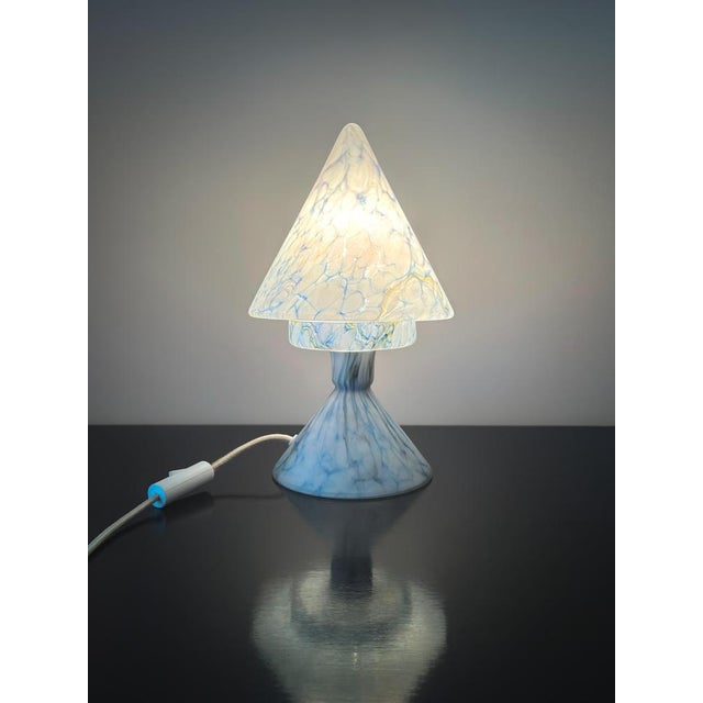 Vintage Cubist-Style Pastel Glass Pastel Blue Glass Table Lamp, 1920s For Sale - Image 3 of 13