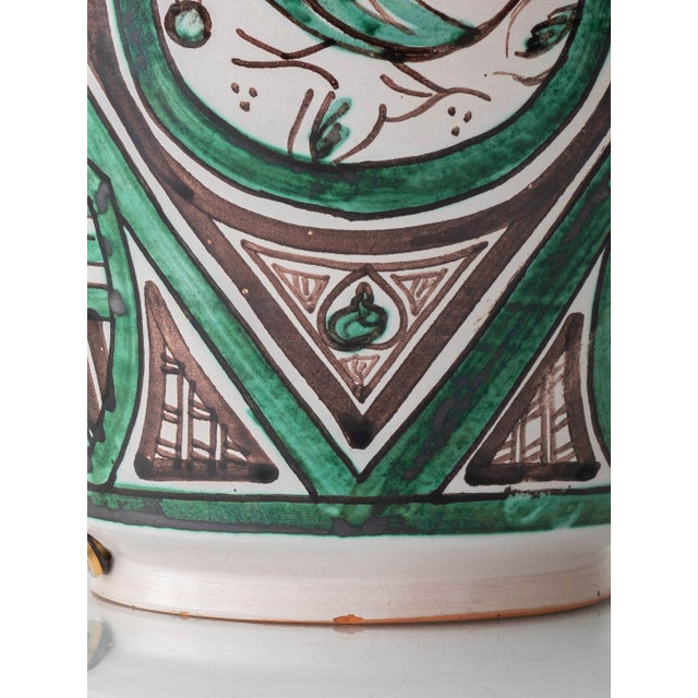 Mid-20th Century Spanish Revival Green Ceramic Table Lamp with Silk Shade, 1970s For Sale - Image 15 of 18