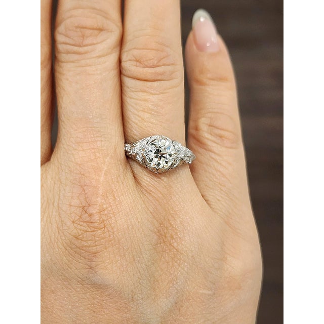 Art Deco 1.69 Ct Old European Cut Diamond Ring Size 7.5 For Sale - Image 3 of 9