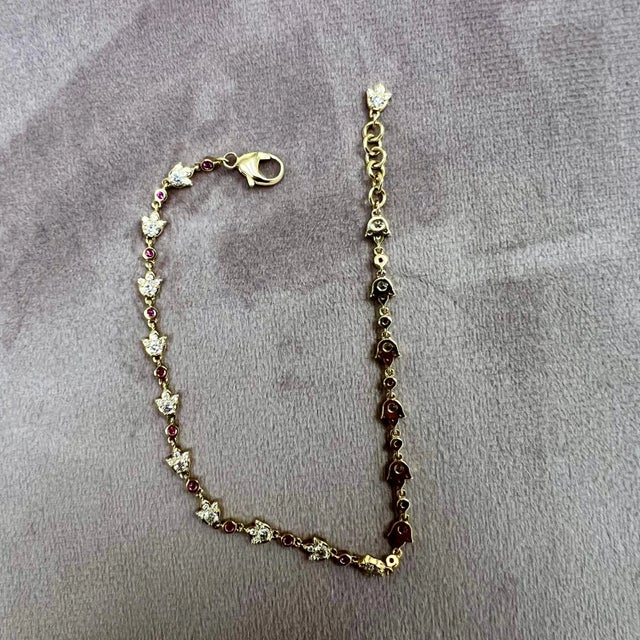 Syna Yellow Gold Mogul Rubies and Diamonds Bracelet For Sale - Image 4 of 5