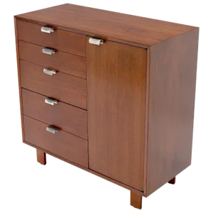 George Nelson Walnut One-Door 5 Drawers Gentleman's High Chest Dresser Cabinet