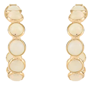 18k Yellow Gold 2.82 Ct Fire Opal Cabochon Hoop Earrings for Her- A Pair