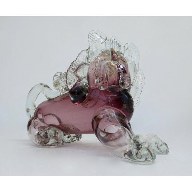 Vintage C1950s-60s: Italian, hand-blown, solid and heavy Murano lion by Barovier' y Toso, in an mauve to eggplant color...