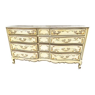 National of Mount Airy Louis XV Painted Cherry Wood Long Dresser - Vintage Mid 20th Century For Sale