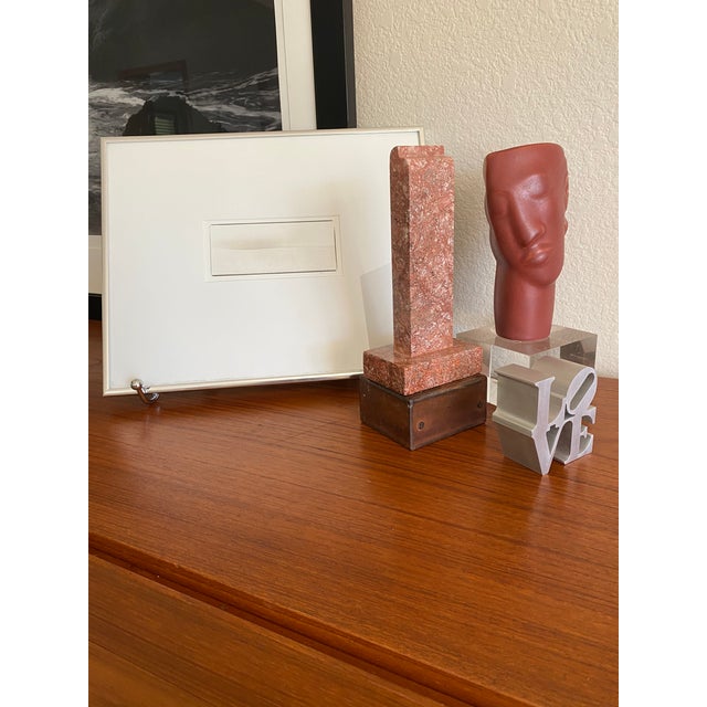 Pink Minimalist Pink Marble Modern Sculpture on Primitive Style Rusty Display Stand For Sale - Image 8 of 13