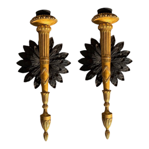 Huge Pair of 19th C Style Giltwood Torchieres Wall Sconces