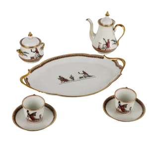 Coffee Set in Ginori Porcelain 1880s, Set of 7
