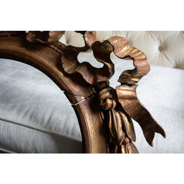 Antique Circa 18th-19th Century French Neoclassical Giltwood Frame Filigree Hand Carved Ribbon Mirror Frame For Sale - Image 12 of 15