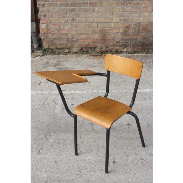 Mid-Century Modern Steel & Wood Student Desk Chair by Jacques Hitier, France, 1950s For Sale - Image 3 of 13