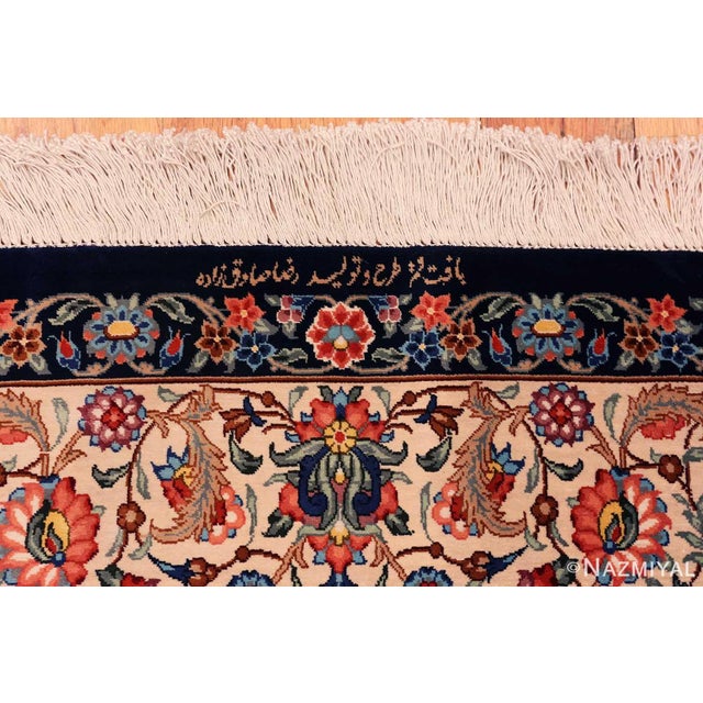 Late 20th Century Nazmiyal Collection Blue Background Floral Vintage Persian Silk Qum Rug For Sale - Image 5 of 7