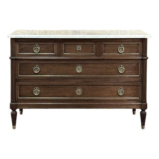 19th Century French Louis XVI Mahogany Commode With Carrara Marble For Sale