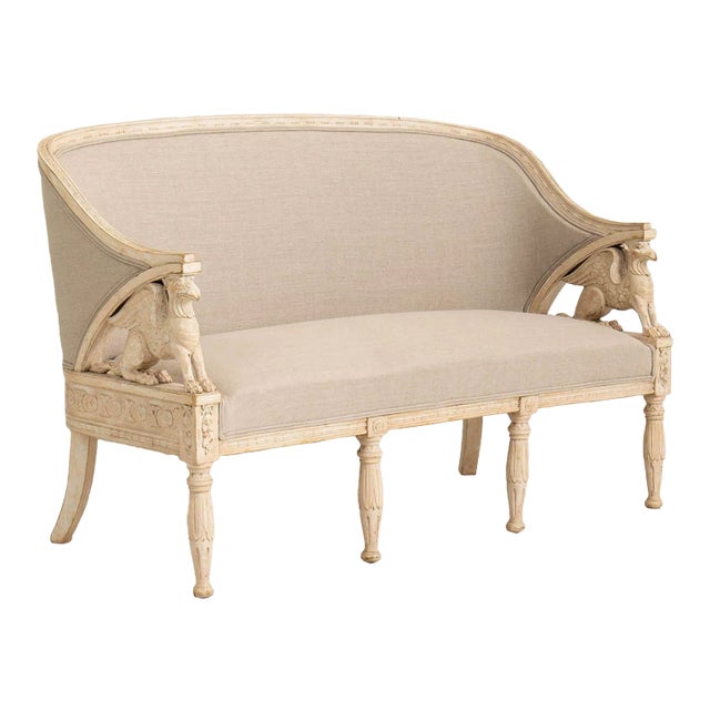 Swedish Gustavian Barrel Back Sofa Bench With Griffin Carvings in Original Paint For Sale