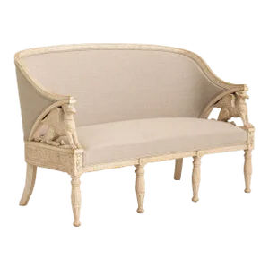 Swedish Gustavian Barrel Back Sofa Bench With Griffin Carvings in Original Paint