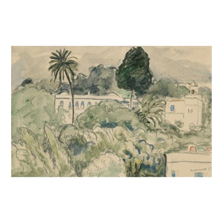 Neutral Vintage Tropical Art Print - Algiers Watercolor by Marquet, 24" X 16" For Sale