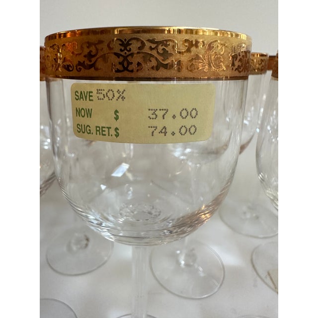 Vintage 1970s Lenox "Autumn" Pattern Set of Fifteen (15) Crystal Wine Glasses With Gold Band Encrusted 7.5" High - Set of 15 For Sale - Image 14 of 17