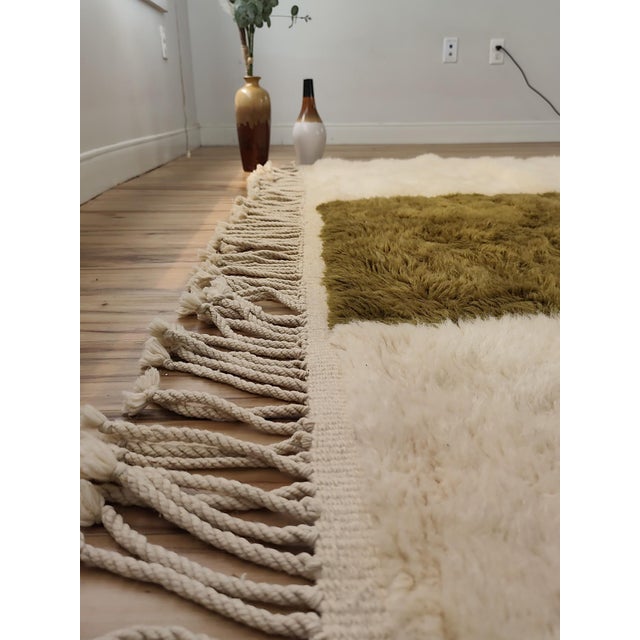 Contemporary Orange Green Color Block Wool Moroccan Rug For Sale - Image 13 of 18