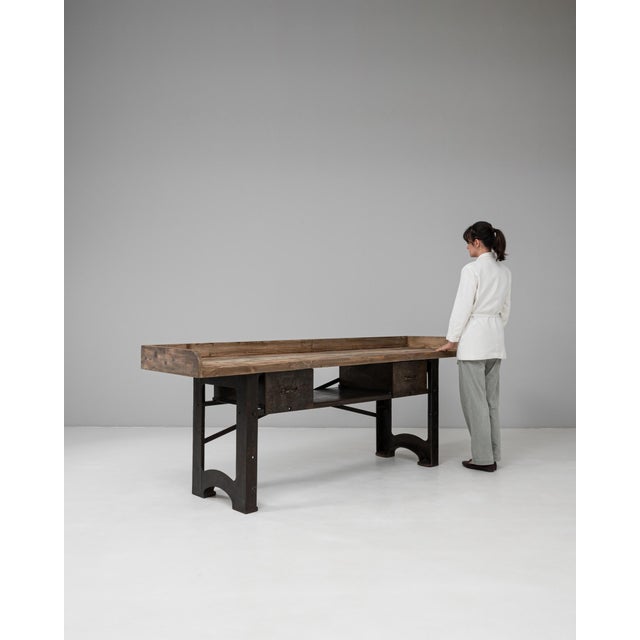 20th Century French Industrial Cast Iron Work Table with Wooden Top For Sale - Image 10 of 12