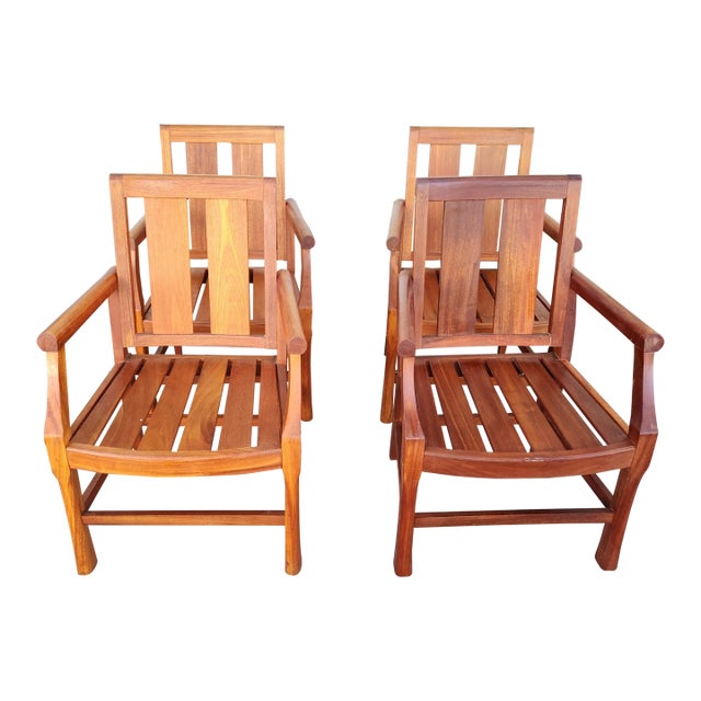 1980's Teak Patio Chairs - Set of 4 For Sale