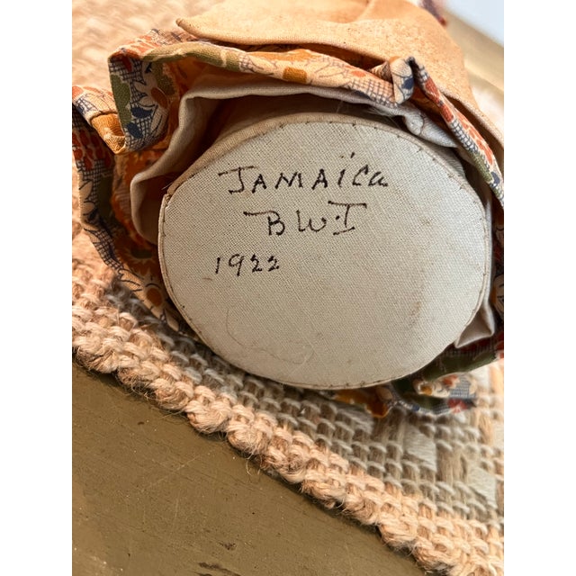 Linen Antique 1922 Jamaican b.w.i. Handmade Folk Art Market Woman Doll With Basket For Sale - Image 8 of 8