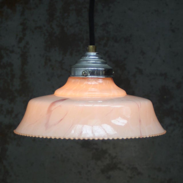 French Green Marble Patern Glass Pendant Lamps, 1920s, Set of 2 For Sale - Image 4 of 8