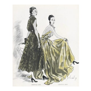 1947 Mid-Century French Christian Dior Fashion Design Print For Sale