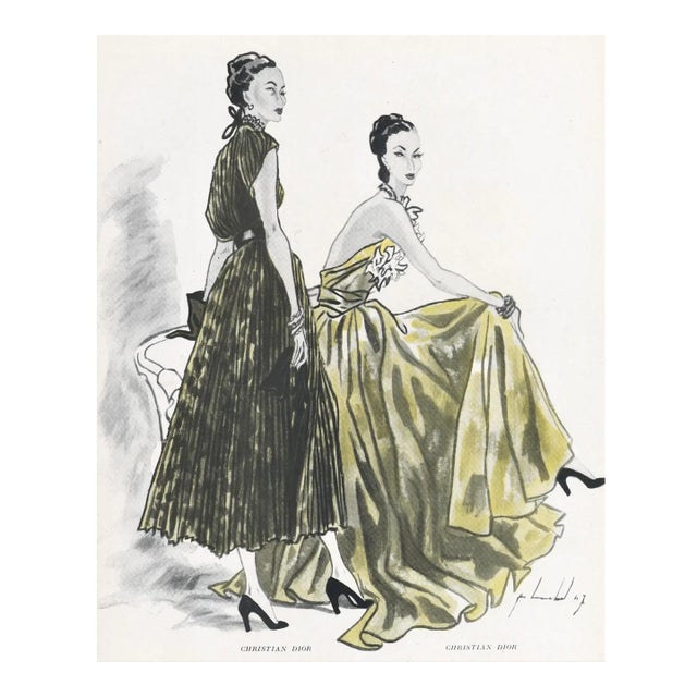 1947 Mid-Century French Christian Dior Fashion Design Print For Sale