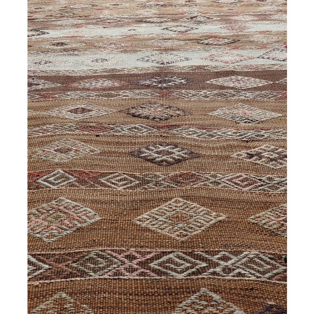 Textile Vintage Turkish Embroidered Flatweave Rug Gallery With Striped Geometric Design For Sale - Image 7 of 12