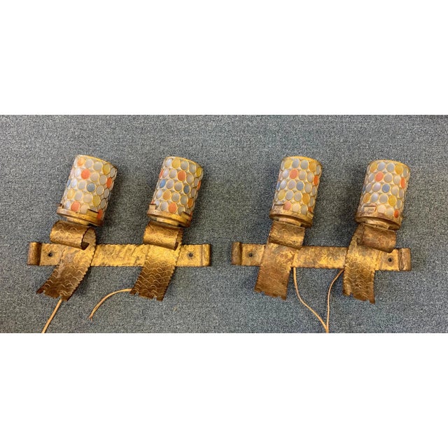 Mid 20th Century Spanish Brutalist Gilt Iron Electric Wall Sconces - a Pair For Sale - Image 11 of 11