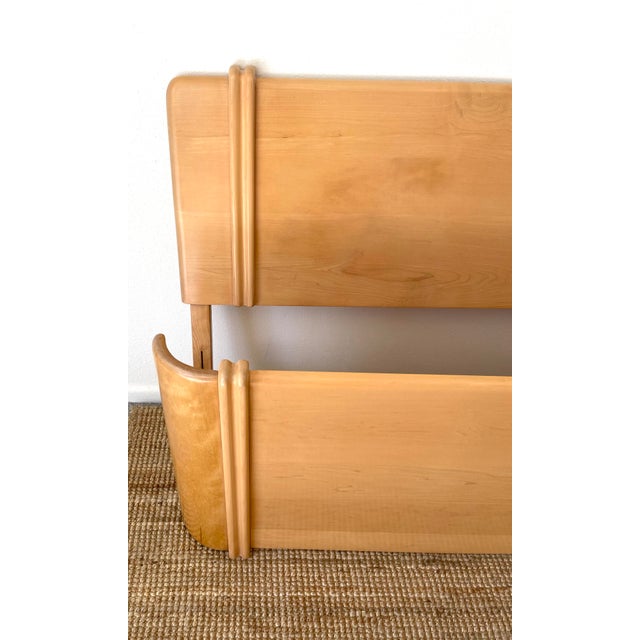 Vintage Heywood Wakefield Airflow Style King Headboard Footboard Bed Frame Wheat Mid Century Modern Art Deco Style For Sale - Image 13 of 18