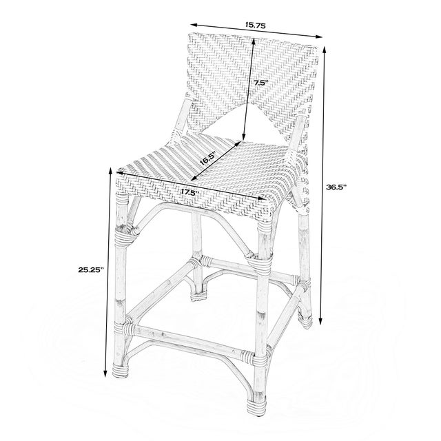 Coastal Creanly 25.25 in. Seat Height Rectangular Rattan Counter Stool with Back, Baby Blue/ Natural Rattan Frame For Sale - Image 3 of 9