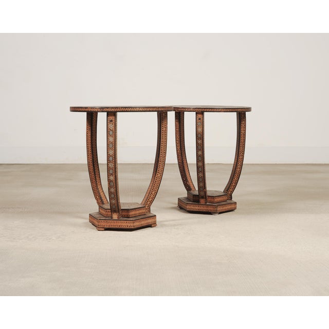 Pair of Moorish Geometric Mother-of-Pearl Inlaid Drink Tables For Sale - Image 16 of 18