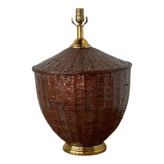 Vintage Boho Maitland Smith Woven Rattan Lamp For Sale